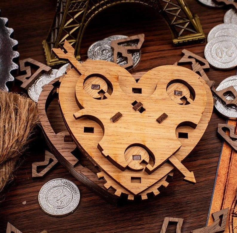 Idventure Wooden Puzzle Box Tin Woodman's Heart. Puzzle Box