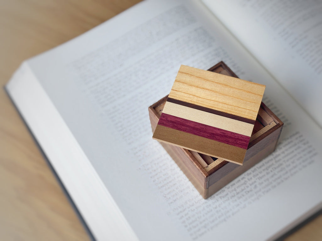 New2Play Japanese Handmade Puzzle Box - Square 14 Steps - Natural Wood