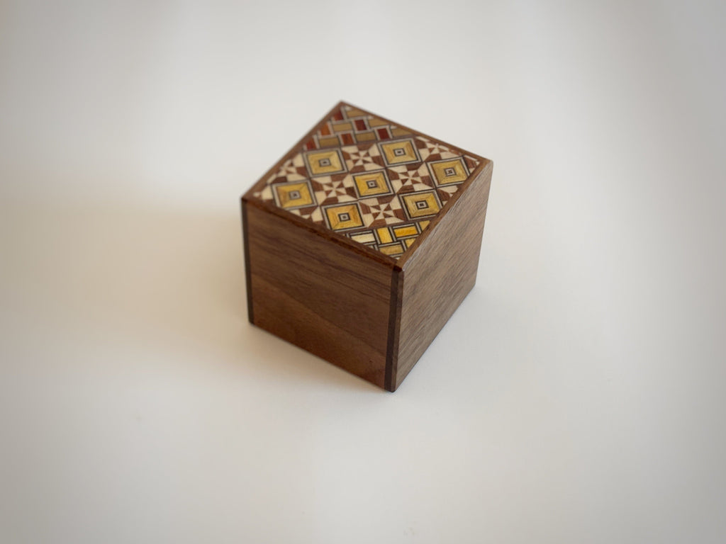 OKA CRAFT Japanese Puzzle Box Japanese Handmade Puzzle Box - 2 Sun 4 Steps - Yosegi/Walnut
