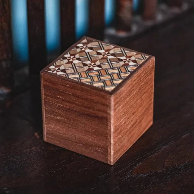 OKA CRAFT Japanese Puzzle Box Japanese Handmade Puzzle Box - 2 Sun 4 Steps - Yosegi/Walnut