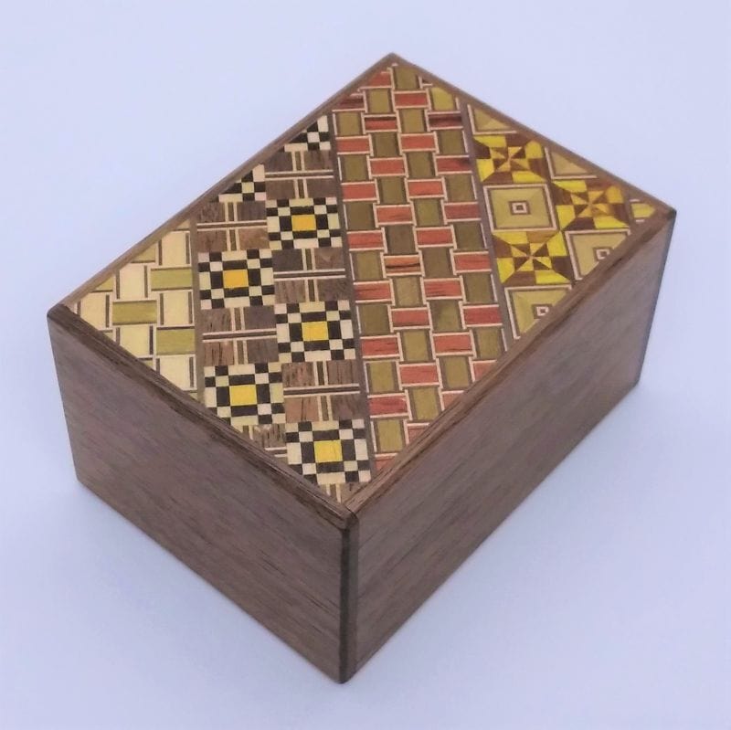 OKA CRAFT Japanese Puzzle Box Japanese Handmade Puzzle Box 3 Sun 12 Steps Yosegi/Walnut