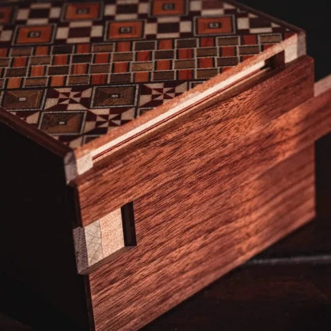 OKA CRAFT Japanese Puzzle Box Japanese Handmade Puzzle Box 3 Sun 12 Steps Yosegi/Walnut