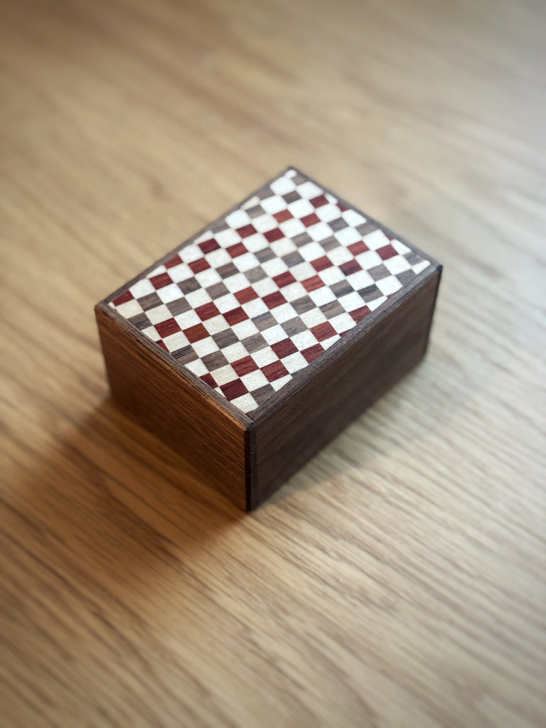 OKA CRAFT Japanese Puzzle Box Japanese Handmade Puzzle Box - 3 Sun 18 Steps - Ichimatsu/Walnut