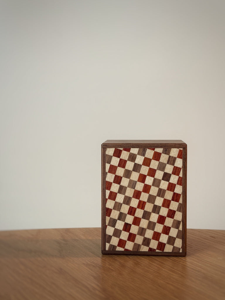 OKA CRAFT Japanese Puzzle Box Japanese Handmade Puzzle Box - 3 Sun 18 Steps - Ichimatsu/Walnut