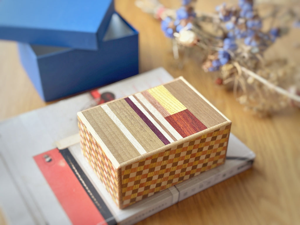 OKA CRAFT Japanese Puzzle Box Japanese Handmade Puzzle Box -  4 Sun 18 Steps - Creative Yosegi