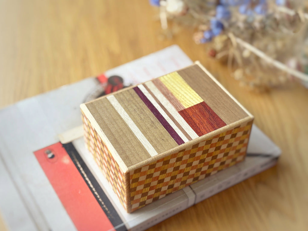 OKA CRAFT Japanese Puzzle Box Japanese Handmade Puzzle Box -  4 Sun 18 Steps - Creative Yosegi