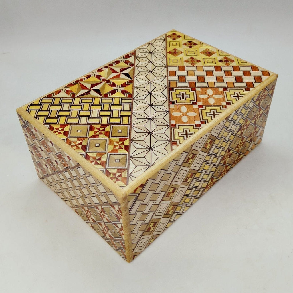 OKA CRAFT Japanese Secret Box Japanese Handmade Puzzle Box 5 Sun 10 Steps Yosegi with Hidden Drawer