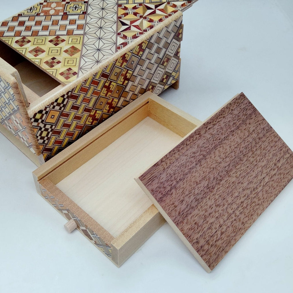 OKA CRAFT Japanese Secret Box Japanese Handmade Puzzle Box 5 Sun 10 Steps Yosegi with Hidden Drawer