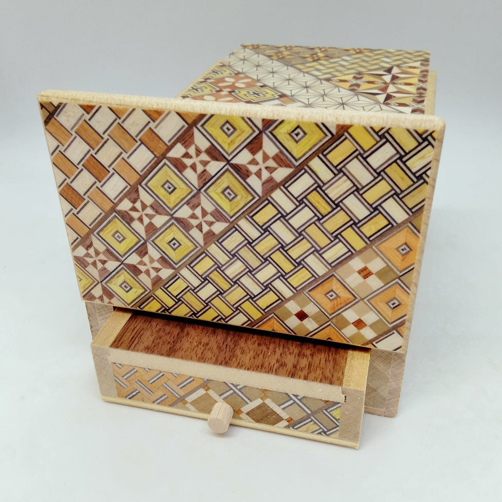 OKA CRAFT Japanese Secret Box Japanese Handmade Puzzle Box 5 Sun 10 Steps Yosegi with Hidden Drawer