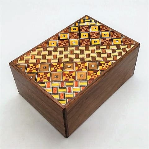 OKA CRAFT Puzzle Box Japanese Puzzle Box 4 Sun 10 Steps Yosegi Natural Walnut Wood