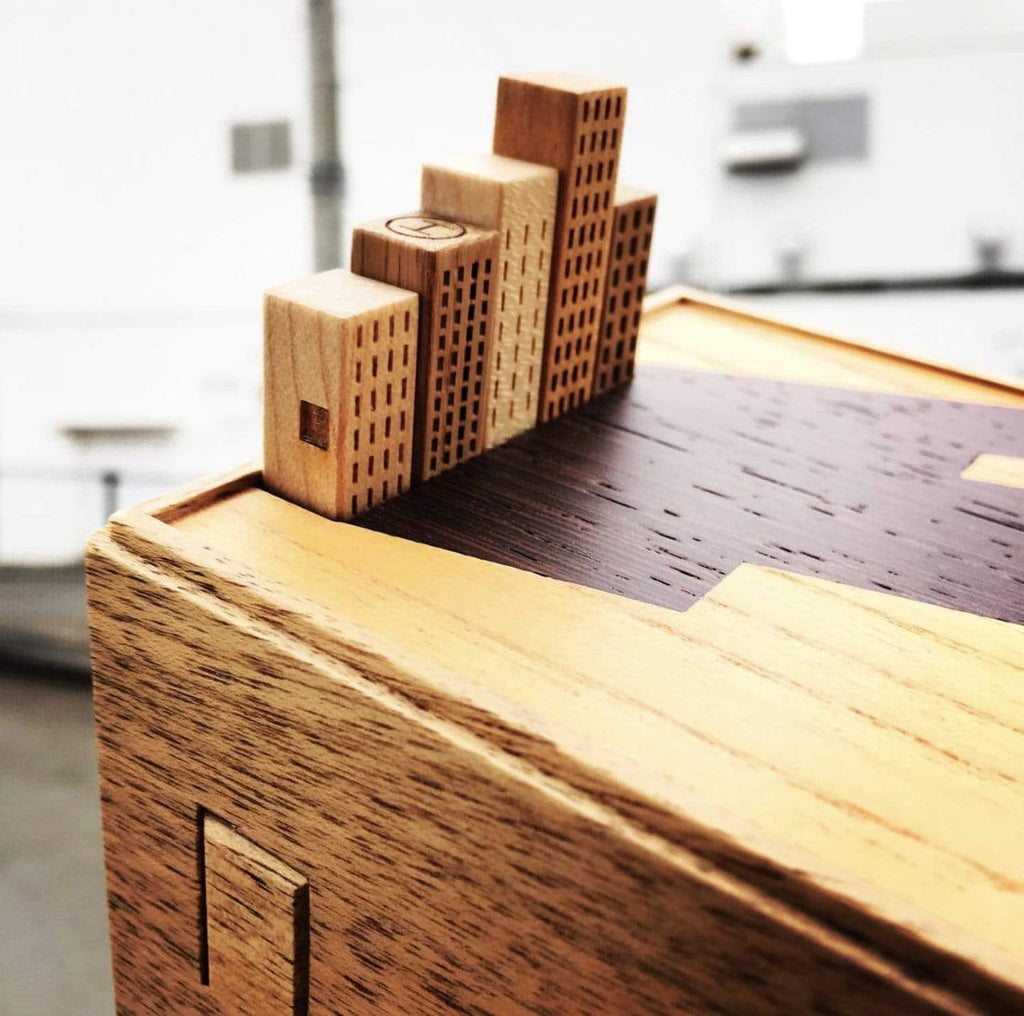 Karakuri Creation Japanese Puzzle Box Japanese Handcrafted Wooden Puzzle Box - Skyscrapers by Osamu Kasho