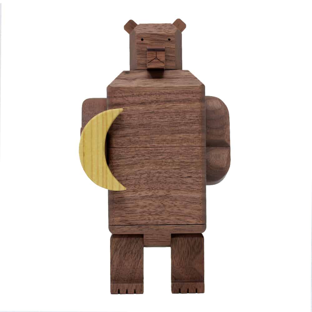 Karakuri Creation Puzzle Box Japanese Handcrafted Wooden Puzzle Box - Moon and Bear by Yoh Kakuda