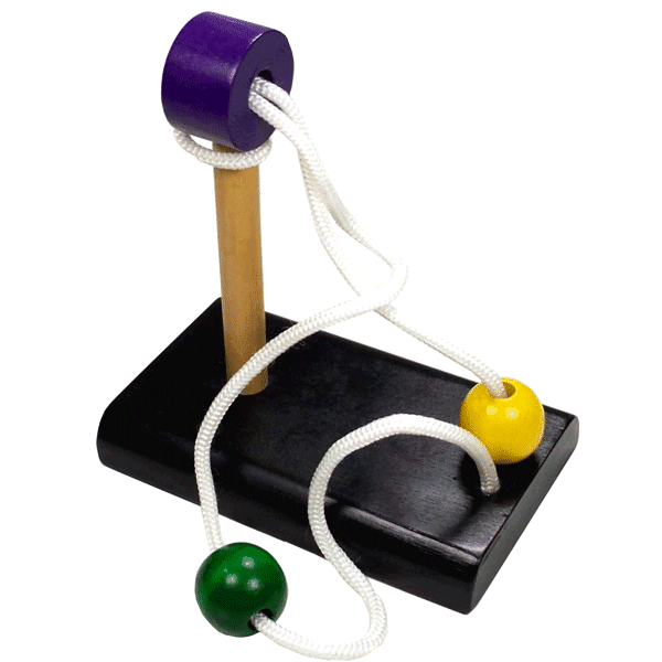 Mr. Puzzle AU Puzzles Double ball wood and rope disentanglement puzzle with Black Base