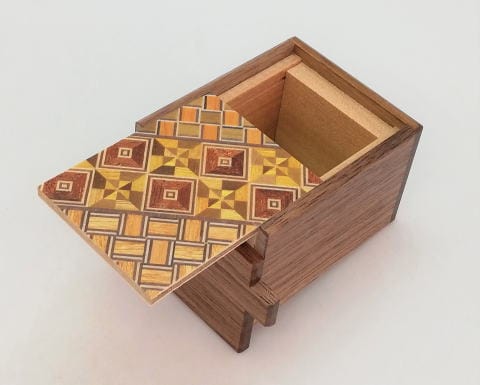 OKA CRAFT Puzzle Box Japanese Puzzle Box 2 Sun 7 Steps Natural Walnut Wood