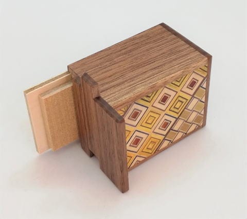 OKA CRAFT Puzzle Box Japanese Puzzle Box 2 Sun 7 Steps Natural Walnut Wood