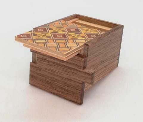 OKA CRAFT Puzzle Box Japanese Puzzle Box 2 Sun 7 Steps Natural Walnut Wood